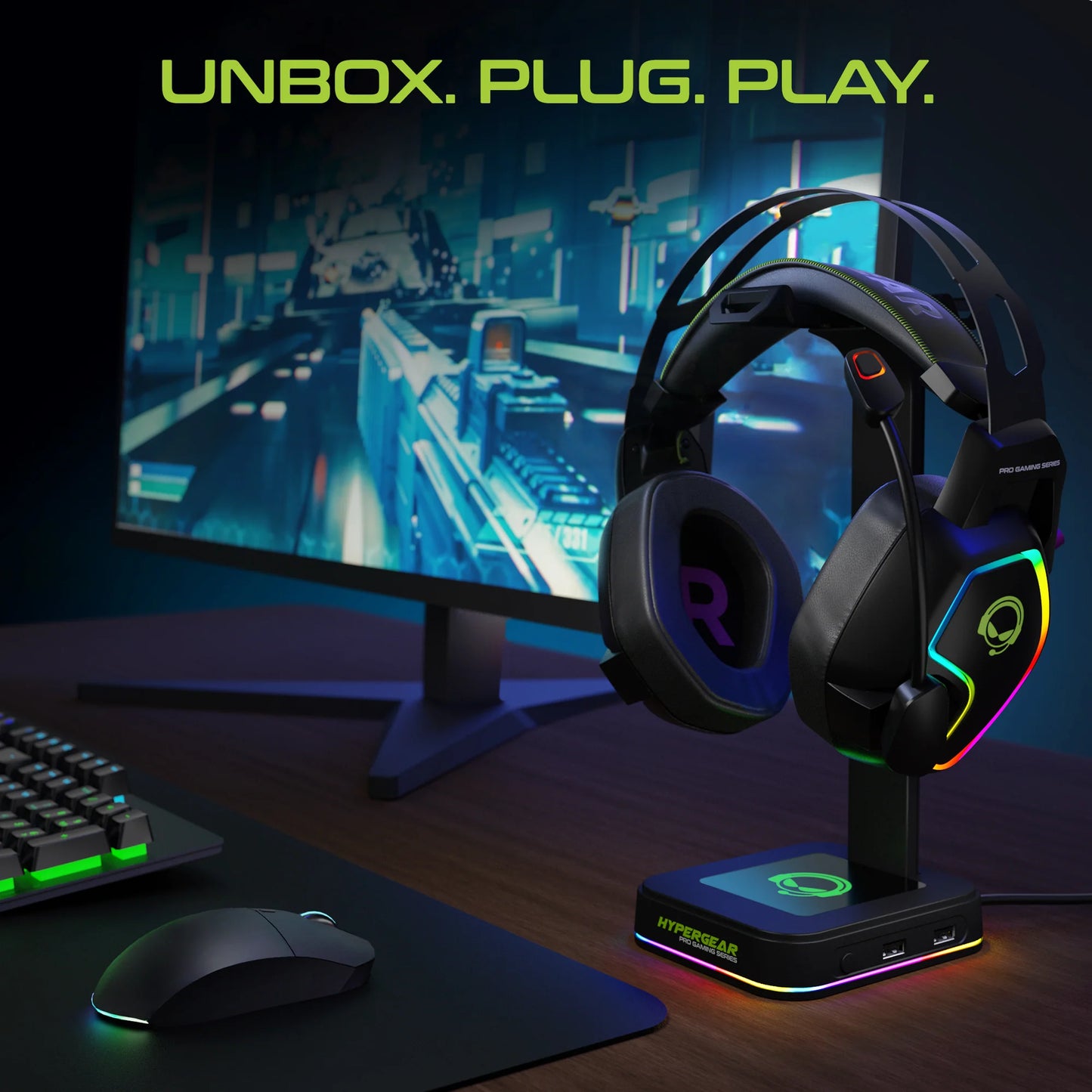 Hypergear RGB Command Station Headset Stand W 6 Color Light Effects (15624-HYP)