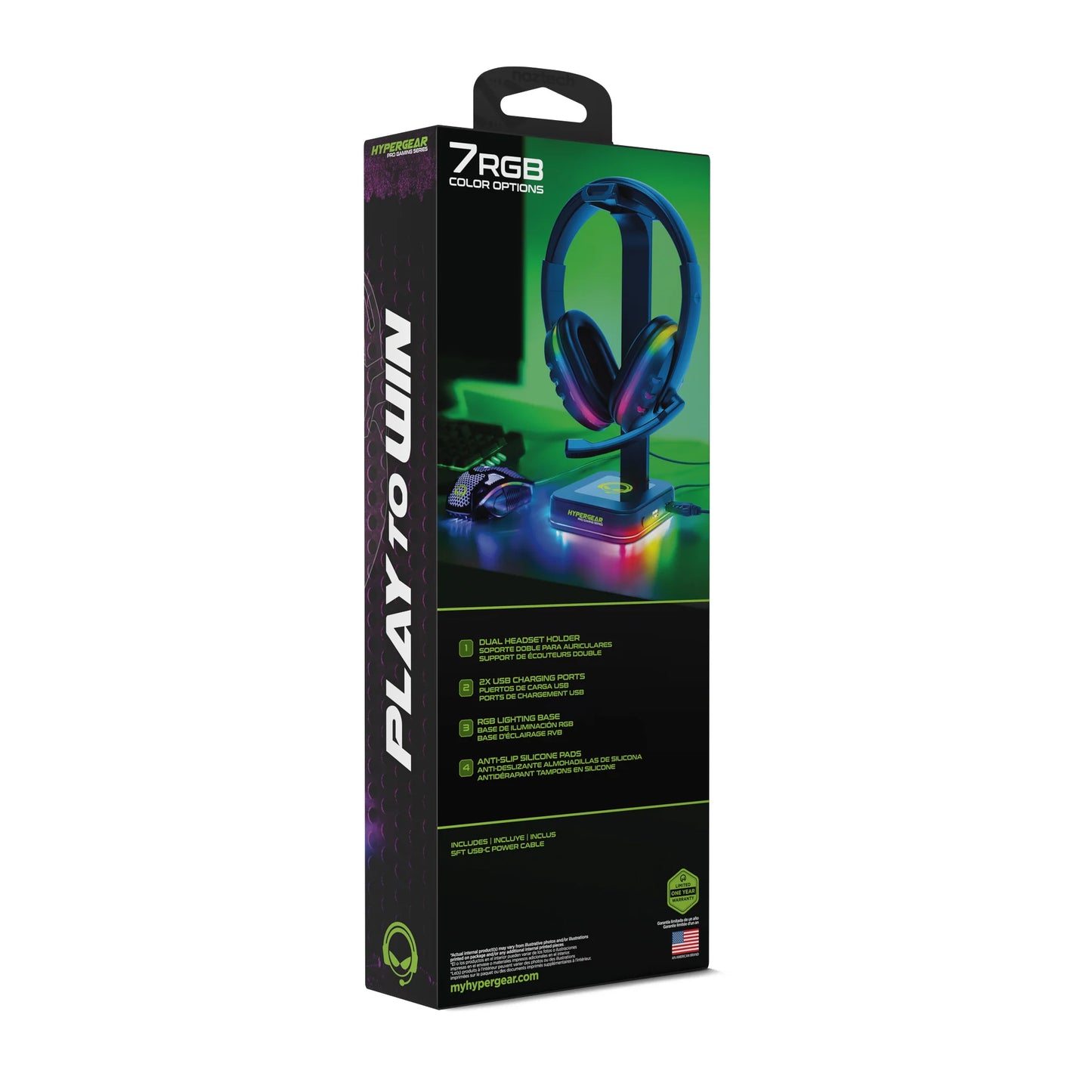 Hypergear RGB Command Station Headset Stand W 6 Color Light Effects (15624-HYP)