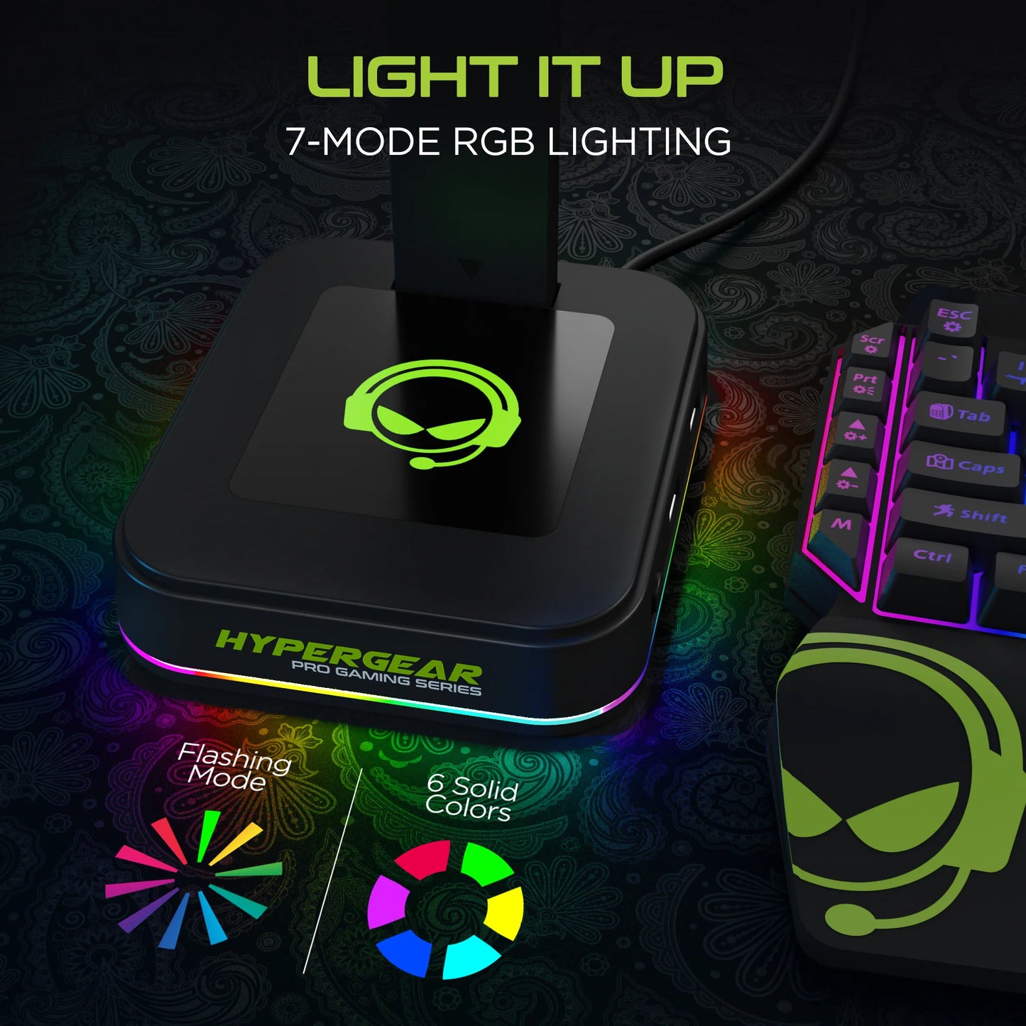 Hypergear RGB Command Station Headset Stand W 6 Color Light Effects (15624-HYP)