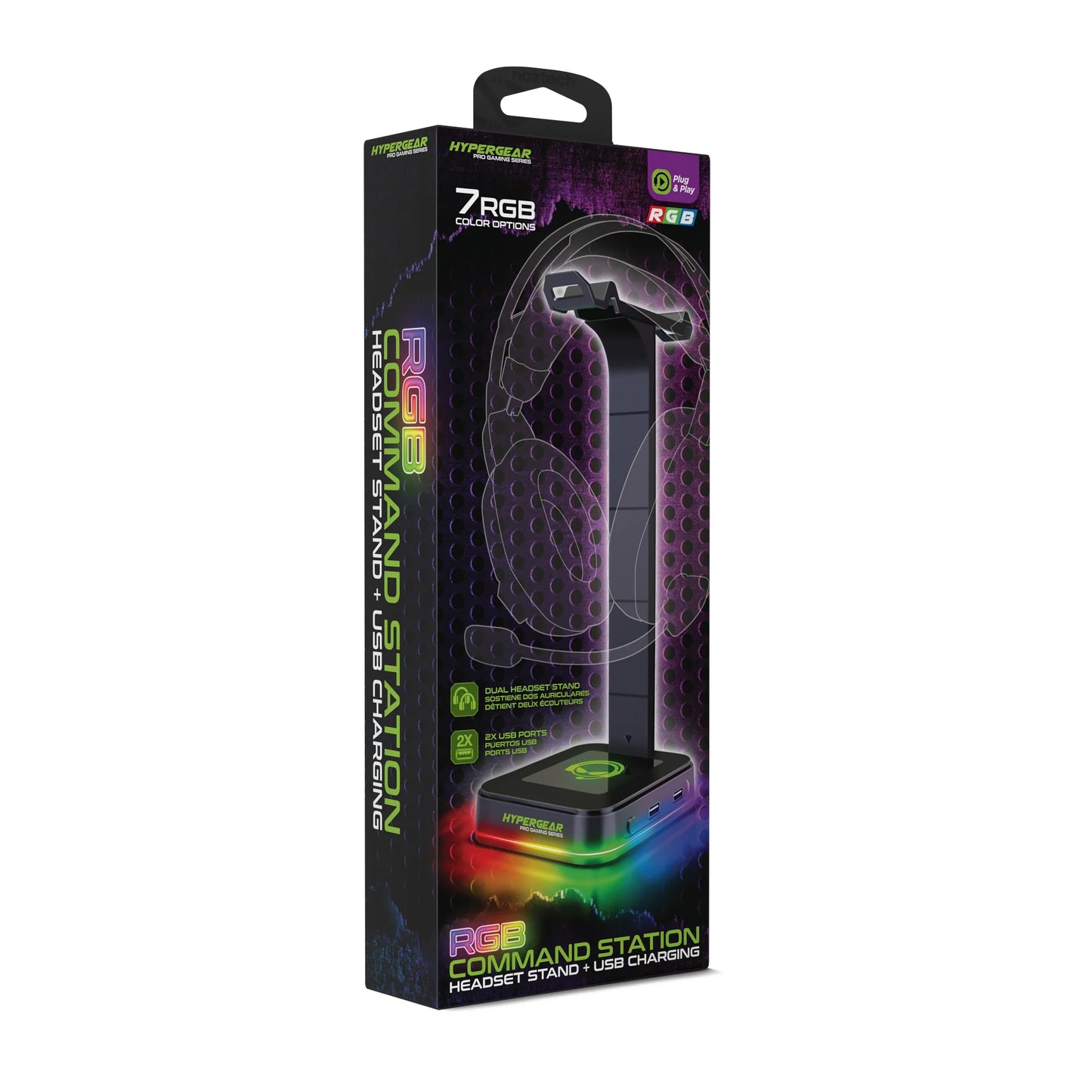 Hypergear RGB Command Station Headset Stand W 6 Color Light Effects (15624-HYP)