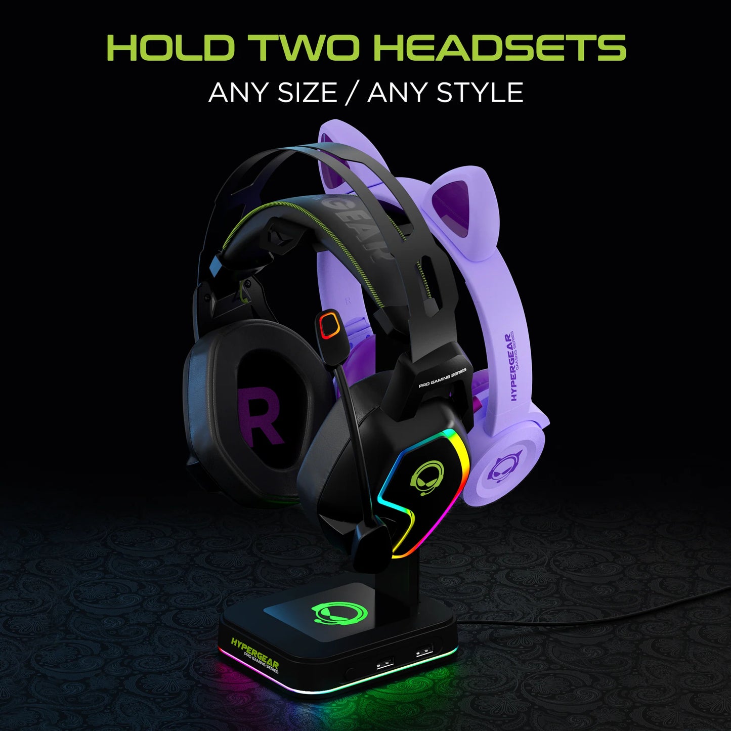 Hypergear RGB Command Station Headset Stand W 6 Color Light Effects (15624-HYP)
