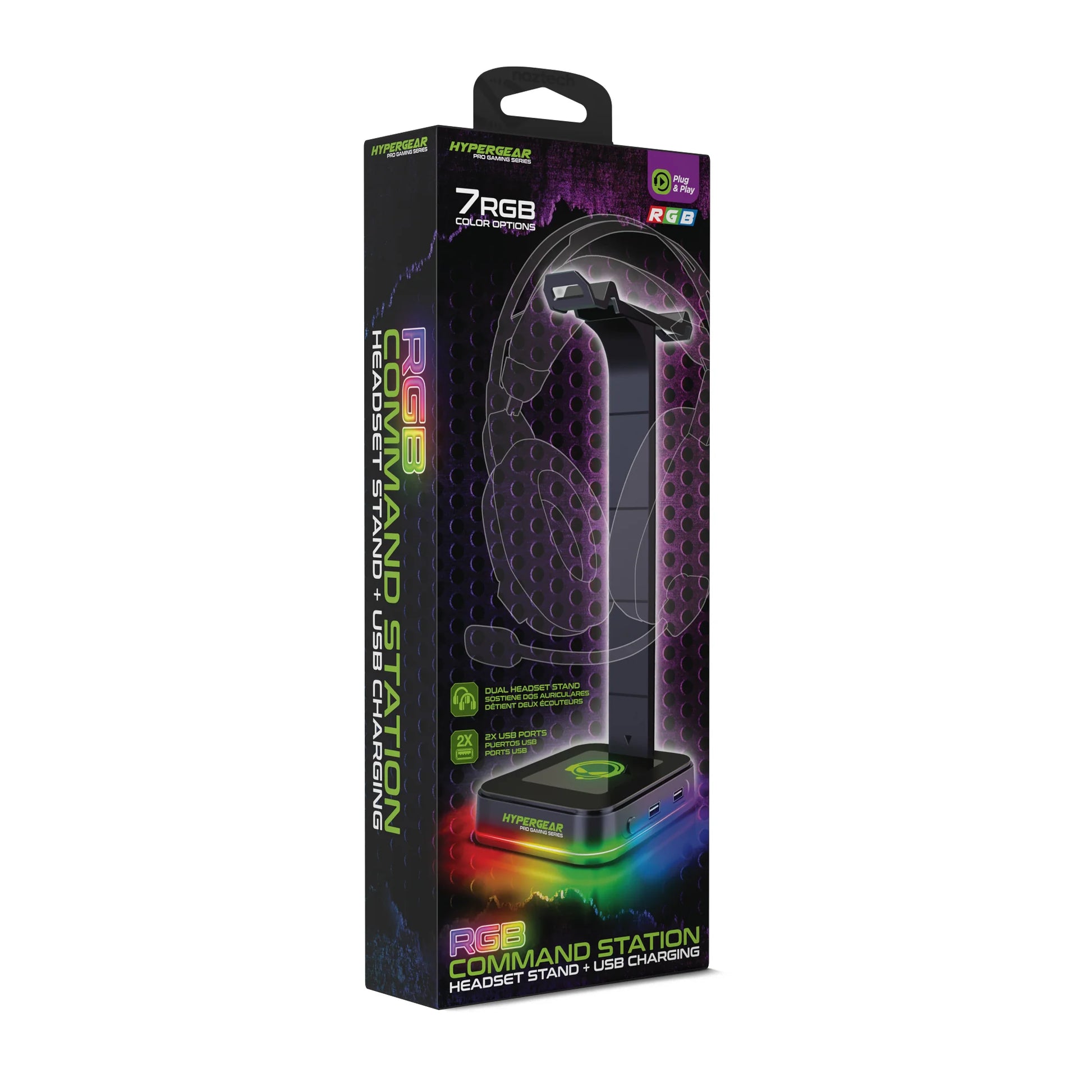 Hypergear RGB Command Station Headset Stand W 6 Color Light Effects (15624-HYP)