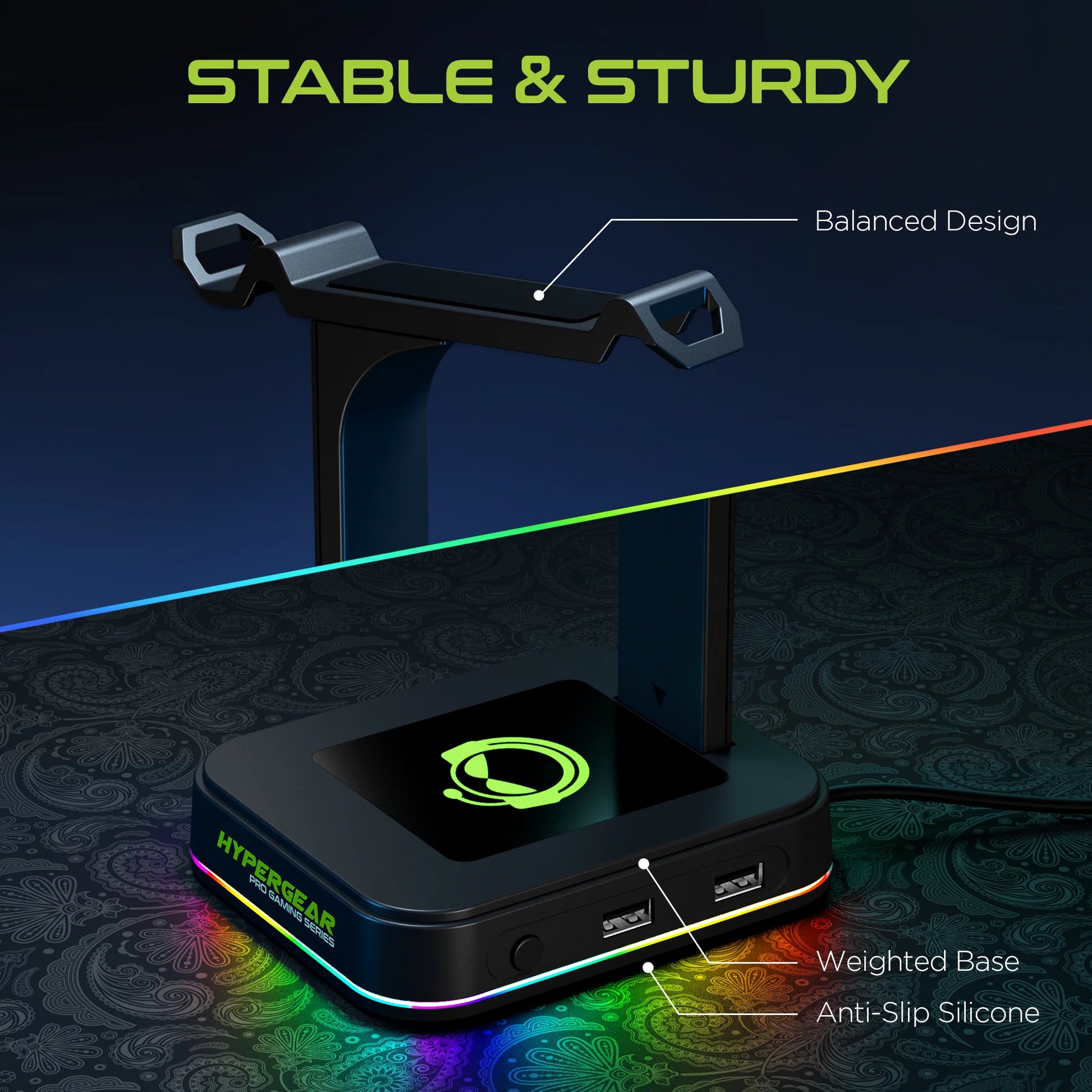 Hypergear RGB Command Station Headset Stand W 6 Color Light Effects (15624-HYP)