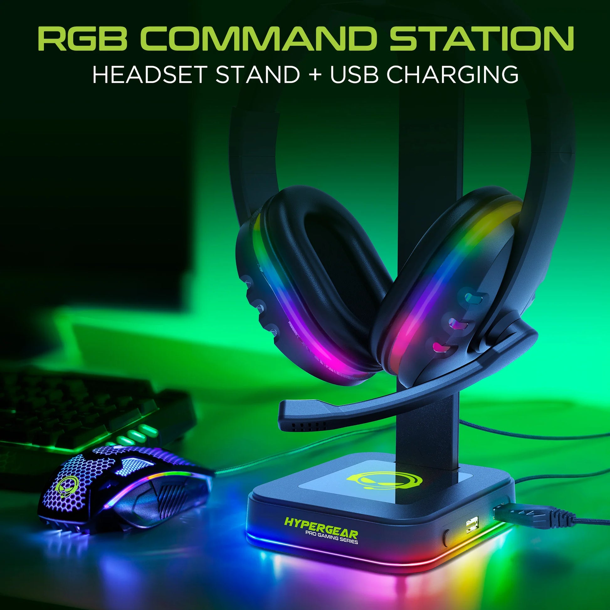 Hypergear RGB Command Station Headset Stand W 6 Color Light Effects (15624-HYP)